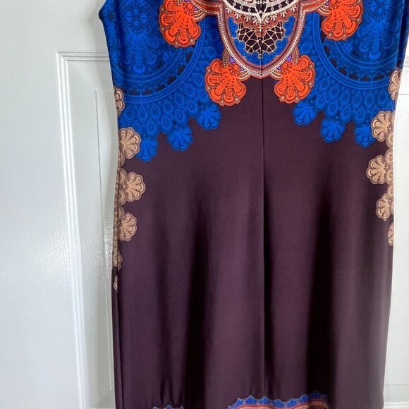 Cap Sleeve Mini Dress Aztec Print Brown Blue and Orange Morgan Mcfeeters Size 4 - Picture 4 of 7